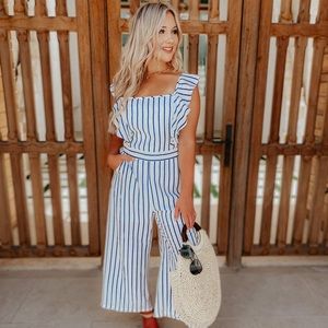 Navy Blue and White Striped Jumpsuit